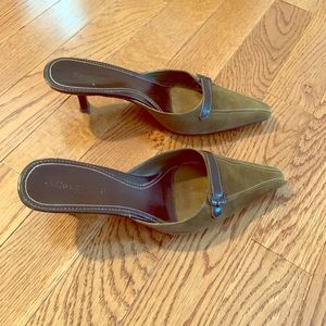 Cole Haan olive green leather mules